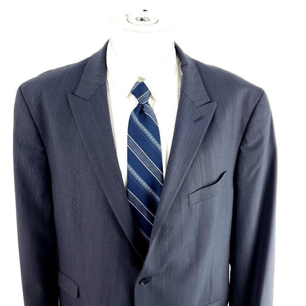 Tommy Hilfiger Wool Lycra 2 Button Suit Jacket 44R Blue Striped Peak Lapel Extra